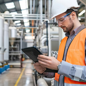técnico supervisando la producción en una industria